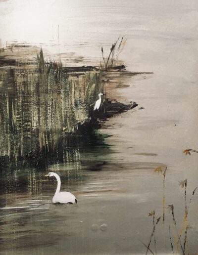 Egret and Swan, 11 x 14